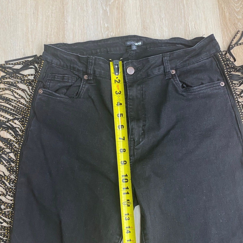 Fashion Nova Black Studded Fringe Side Jeans Plus Size 1X Western Festival Denim - Picture 6 of 8